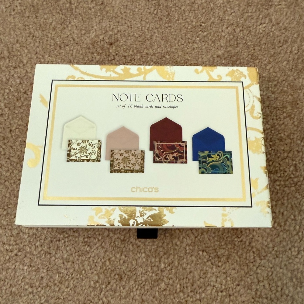 New Chico's Gold and Cream Note Cards Set
